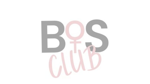The BOS Club logo, with BOS in grey and club in pink script beside a pink female symbol